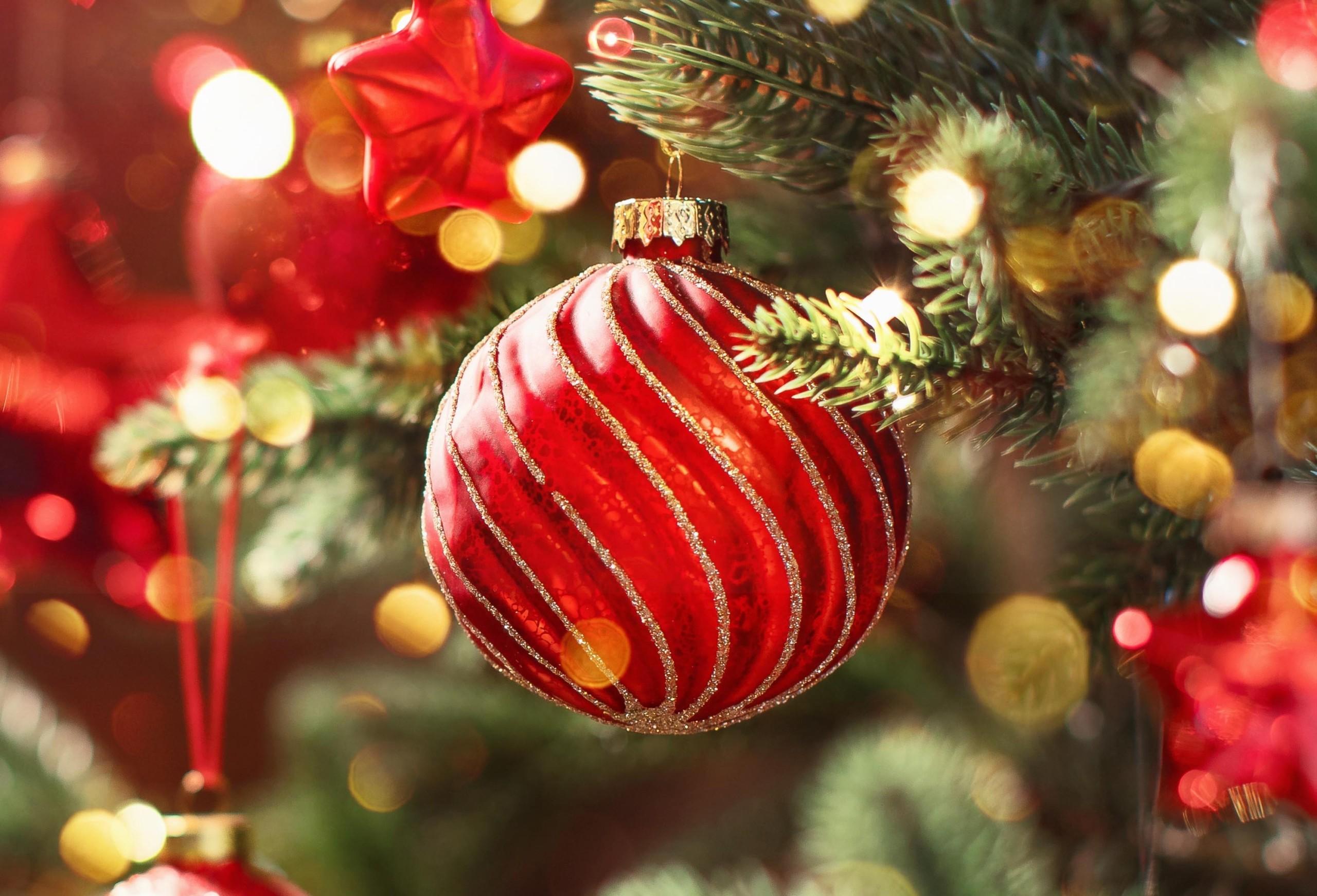 Christmas Tree with Red Balls and Stars