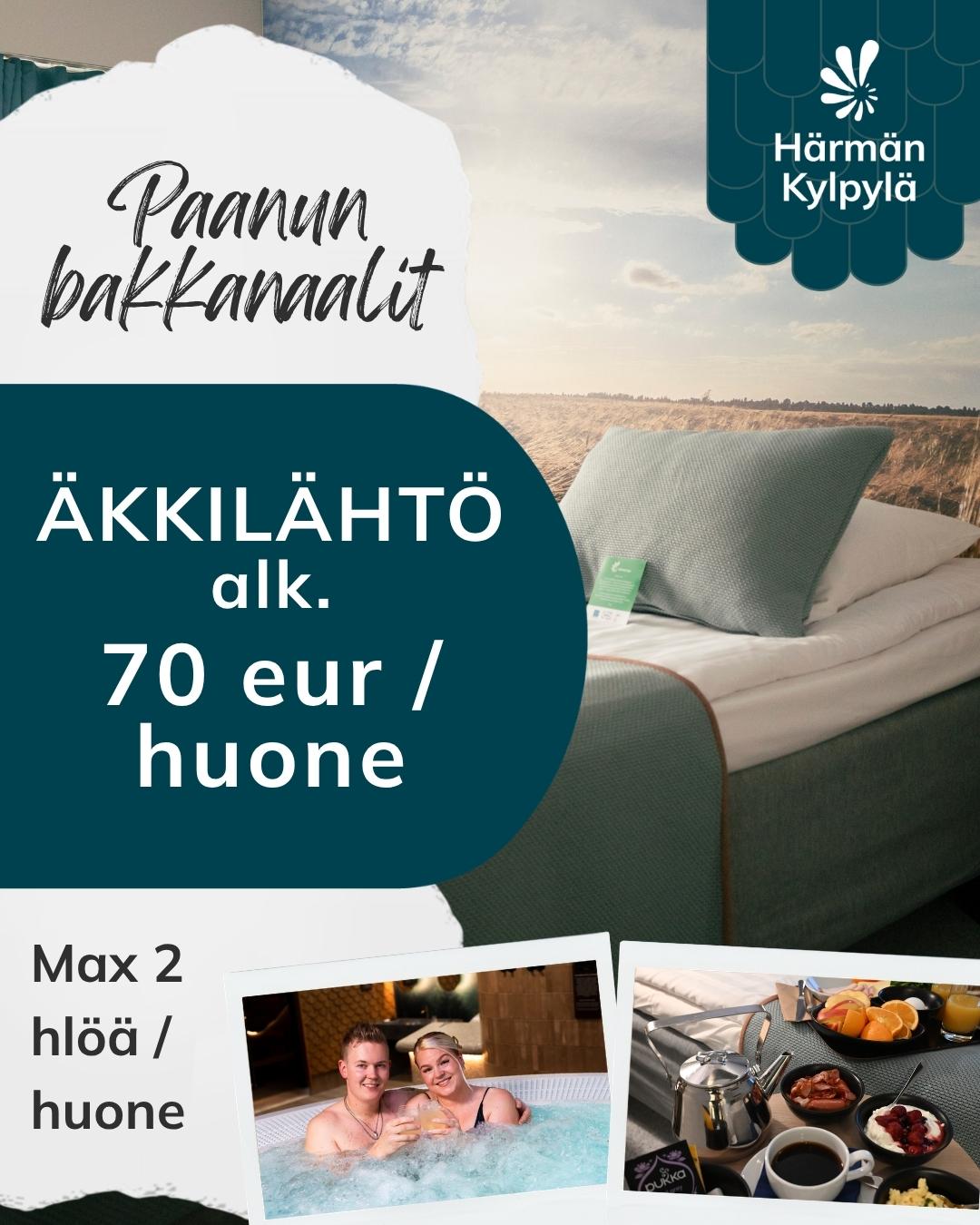 äkkilähtötarjous pariskunnille kylpyläloma Härmän Kylpylä